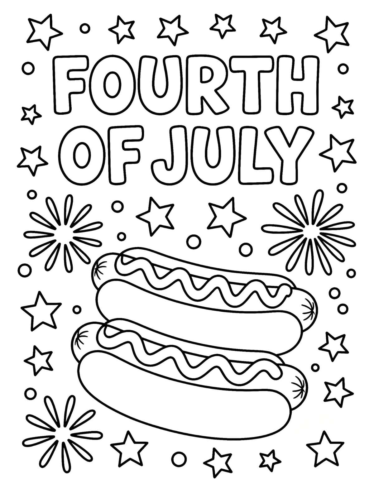 hot dogs, fireworks, and stars