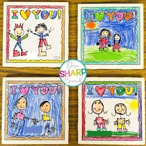 hand drawn DIY tile coasters Father’s day craft for kids