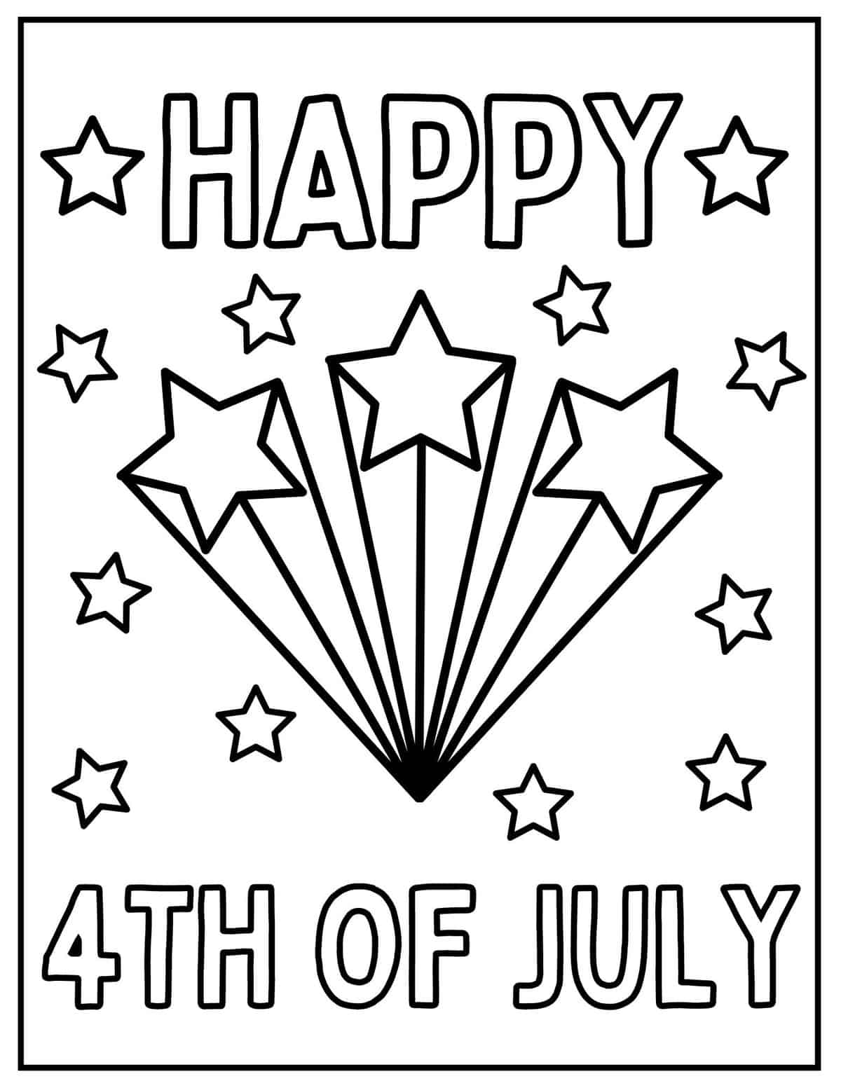 happy 4th of July coloring page with stars