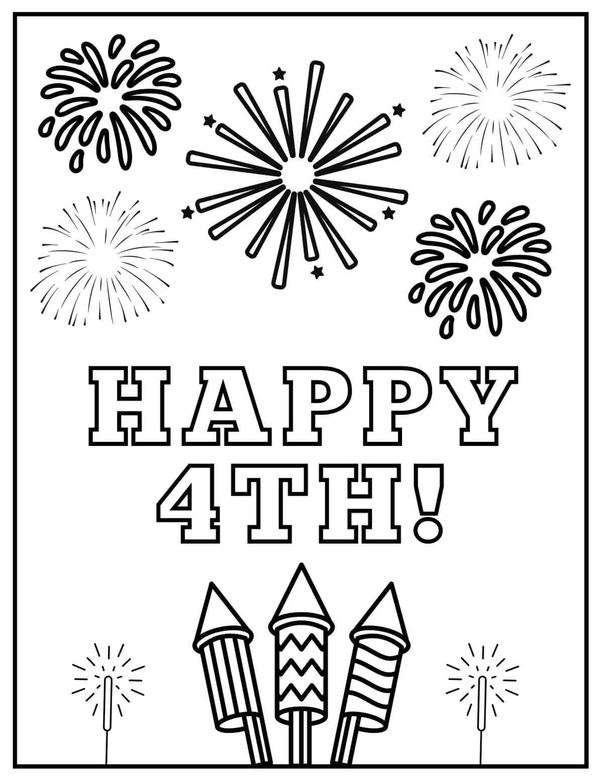happy 4th fireworks and sparklers coloring page