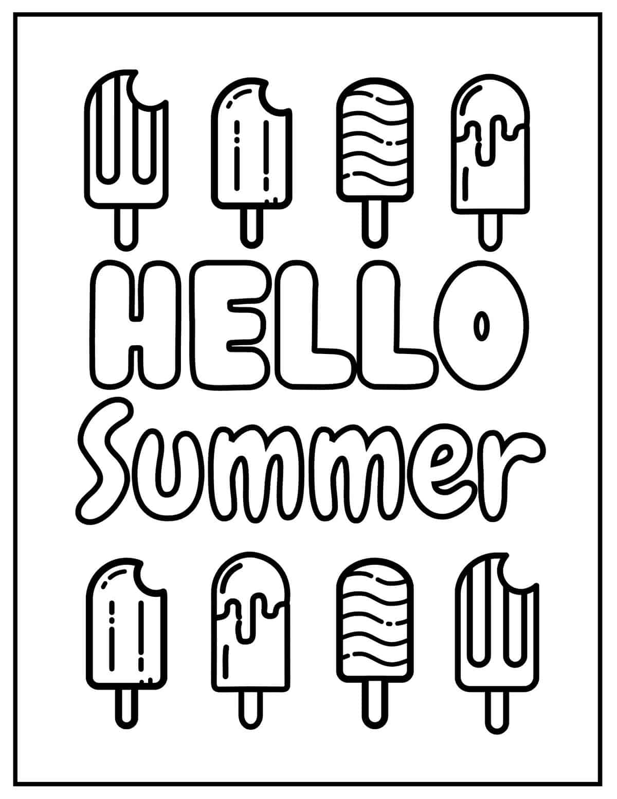hello summer popsicles coloring page