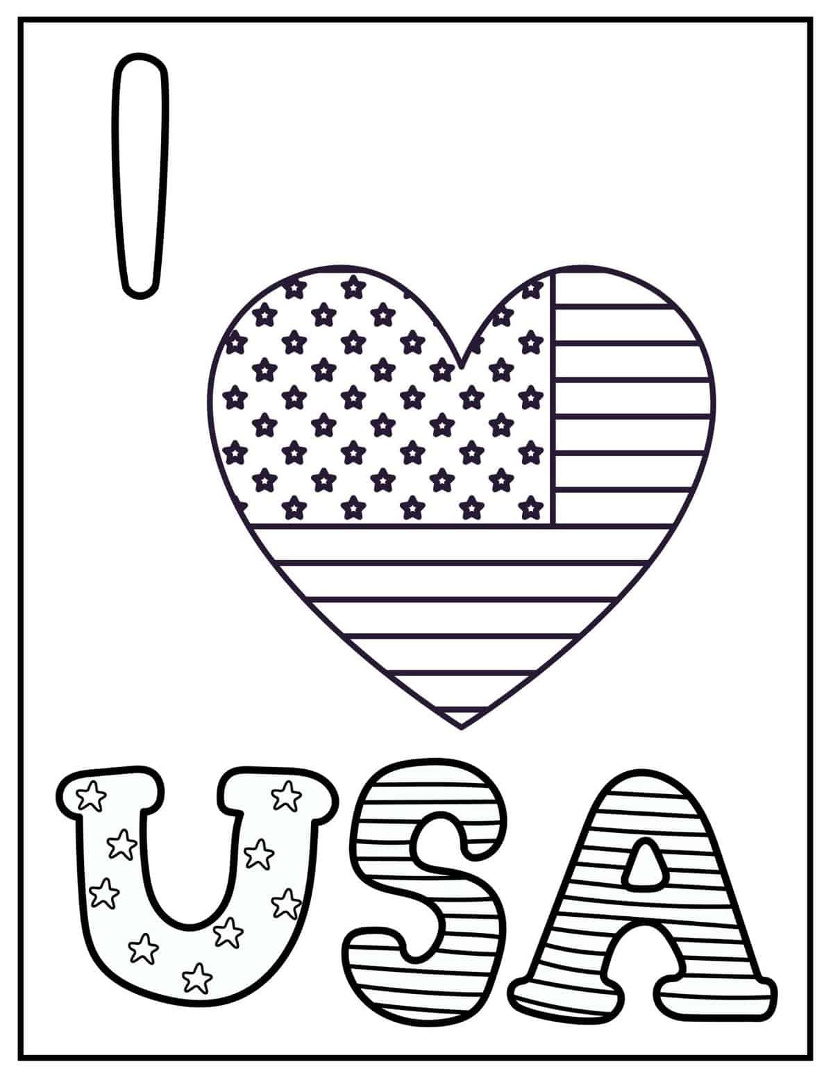 I heart USA coloring page