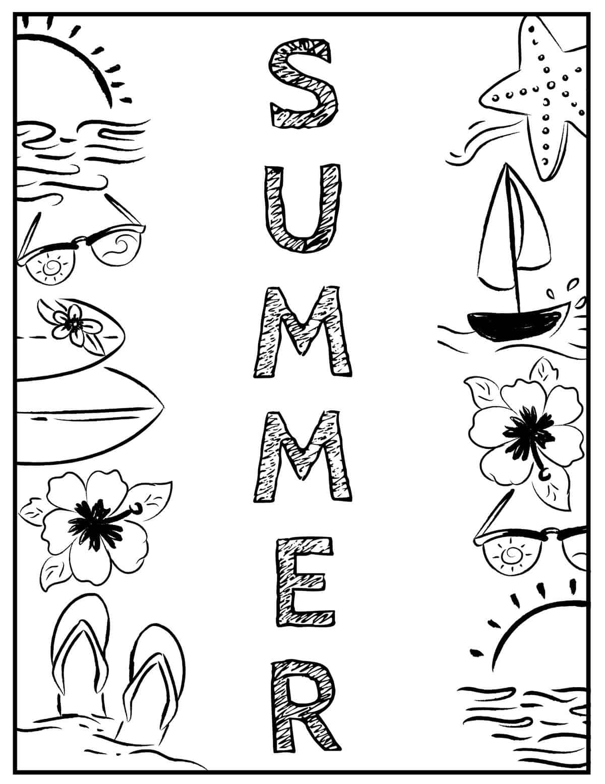 tropical summer coloring page