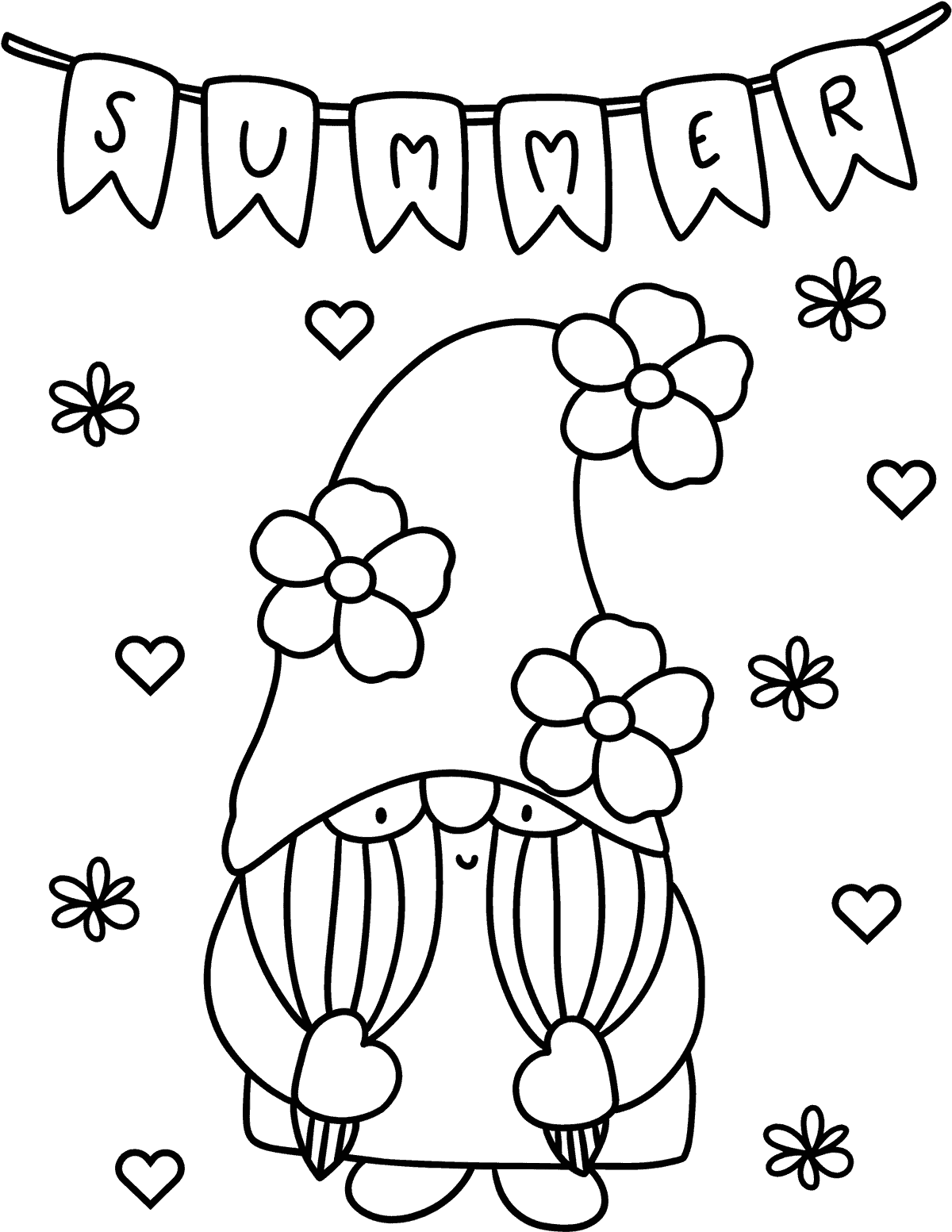 Summer gnome coloring page