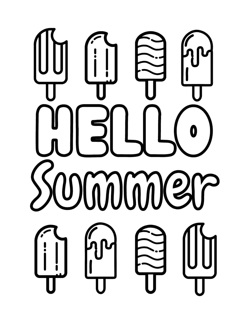 Hello summer popsicle coloring page