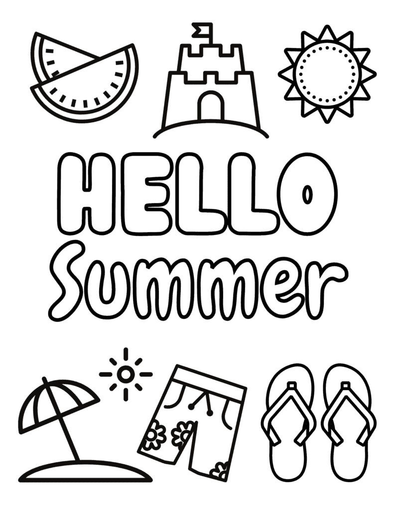 Hello summer coloring page