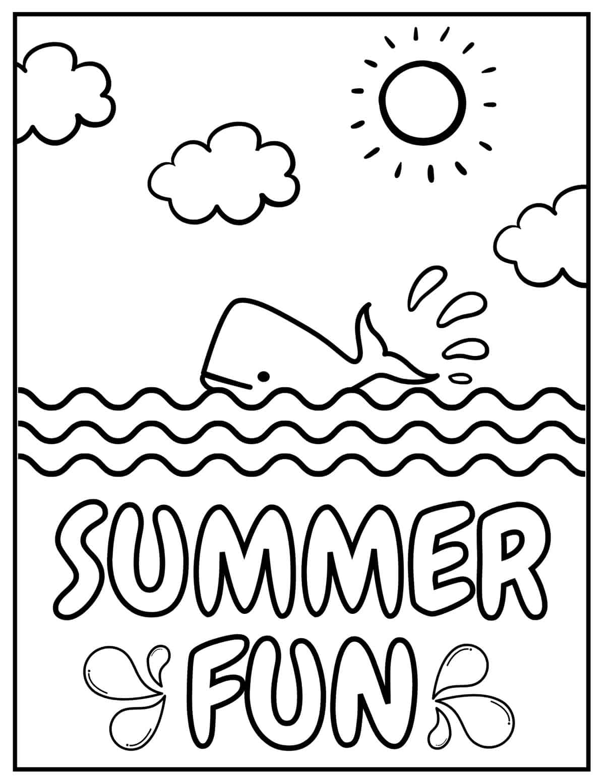 whale in the ocean summer fun coloring page