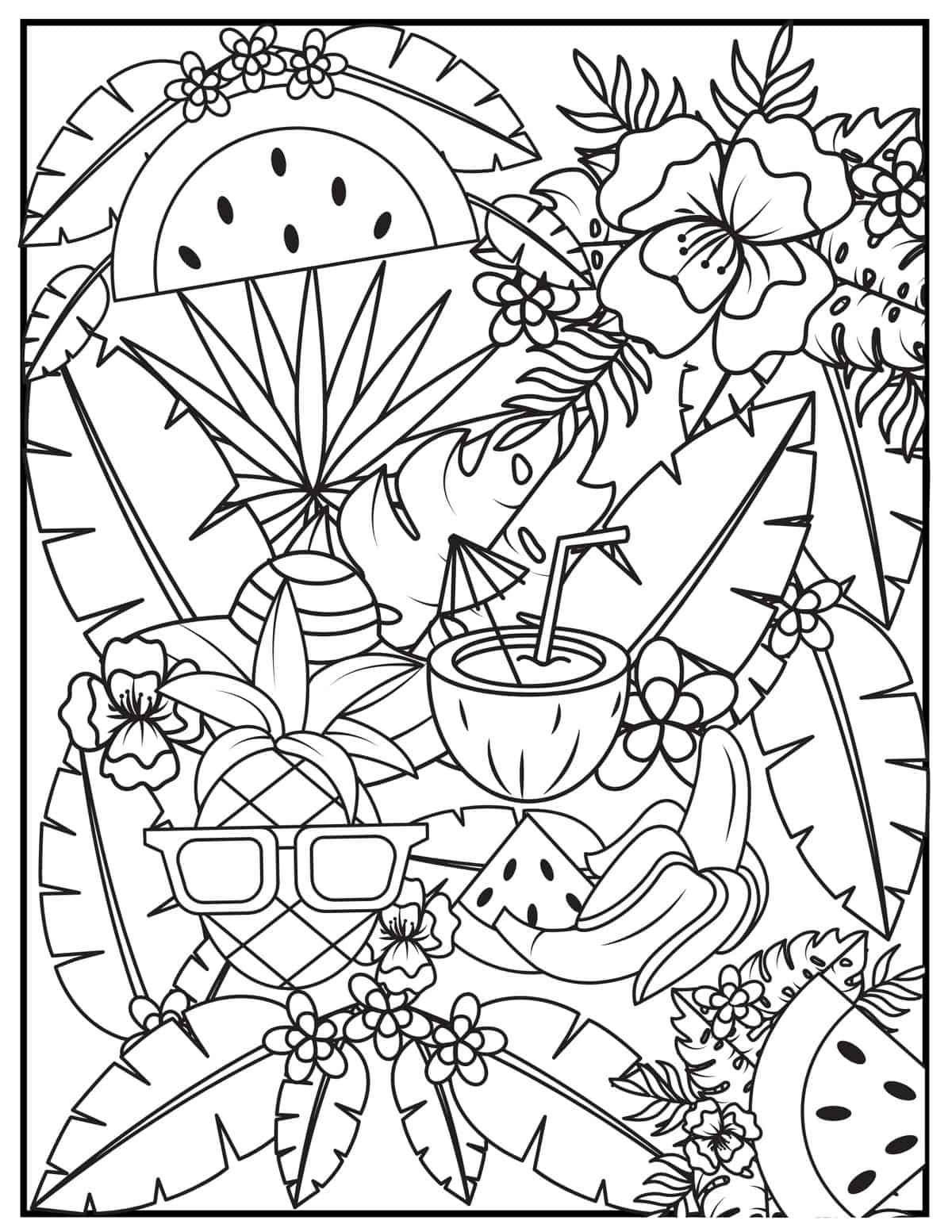tropical background coloring page
