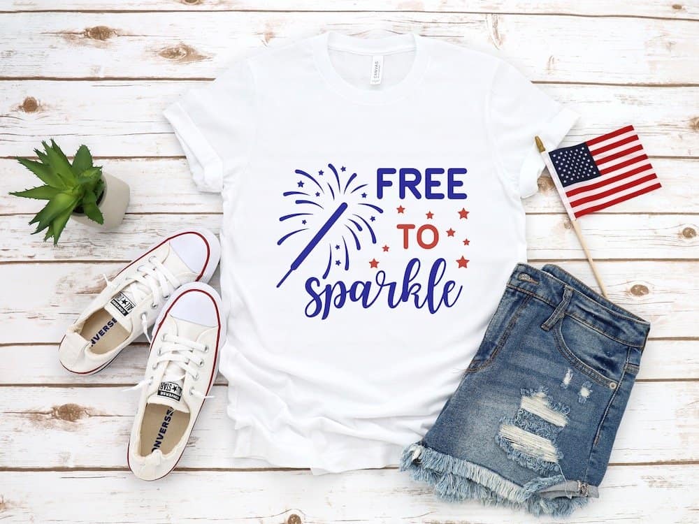 free to sparkle 4th of July svg file on shirt