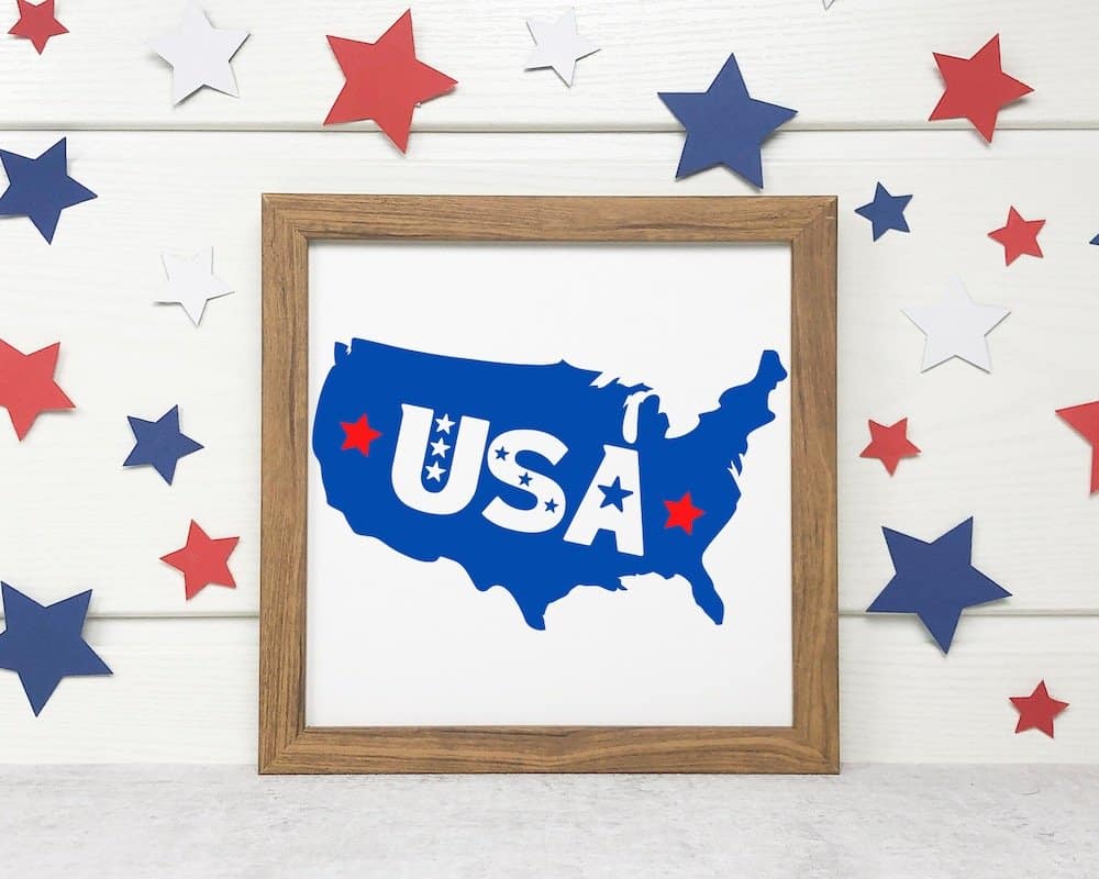 4th of July usa map svg file framed