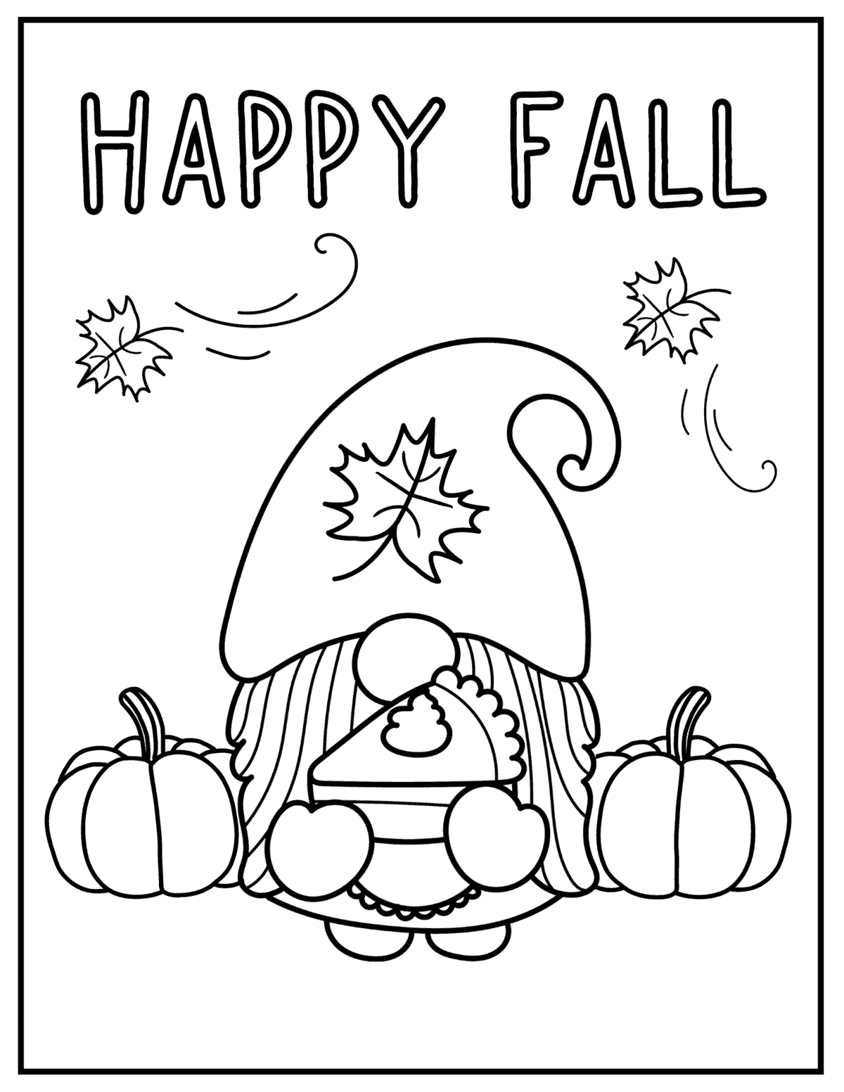 happy fall gnome coloring page