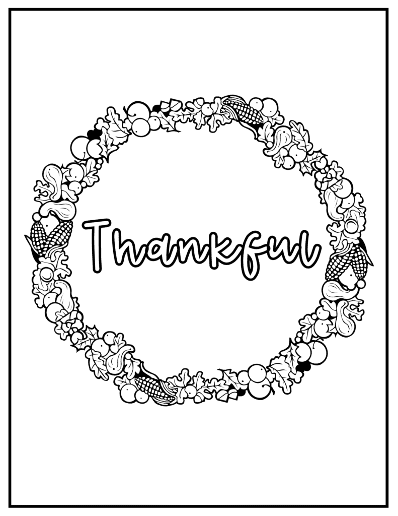 thankful autumn wreath coloring page