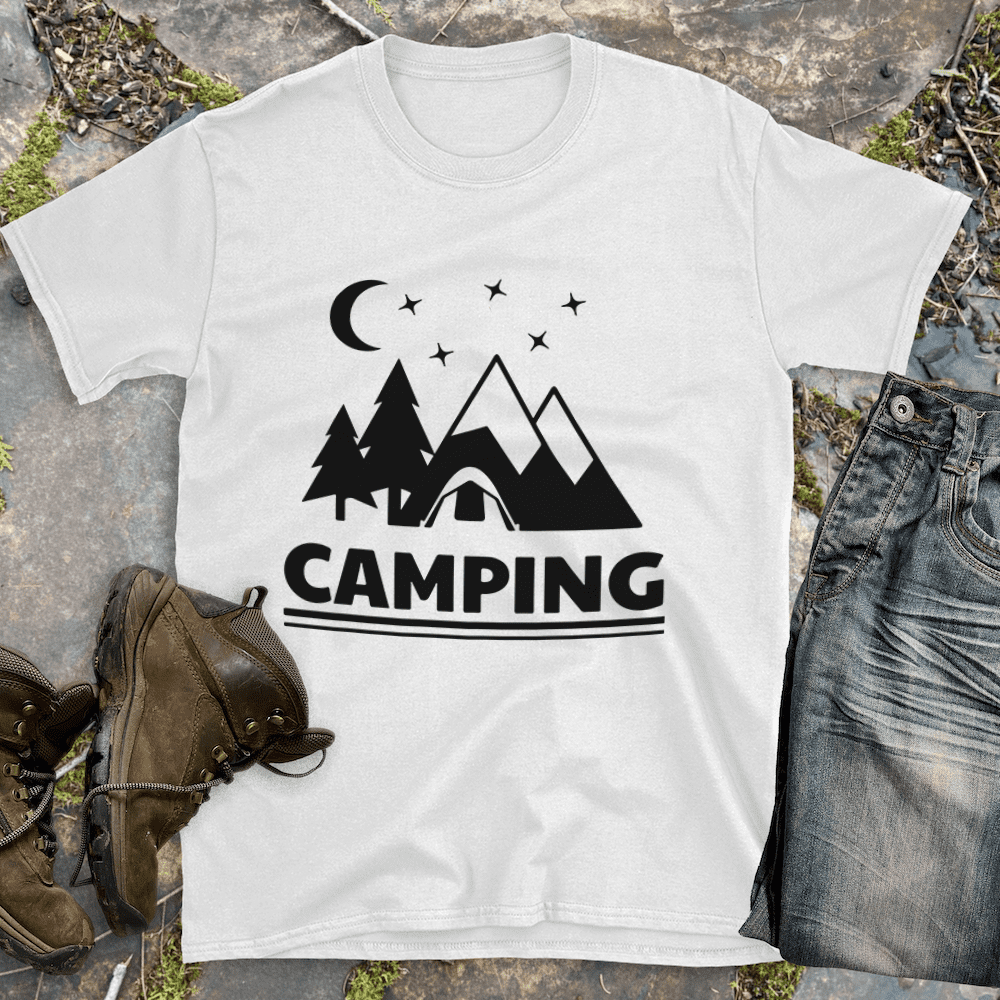 camping shirt with mountains