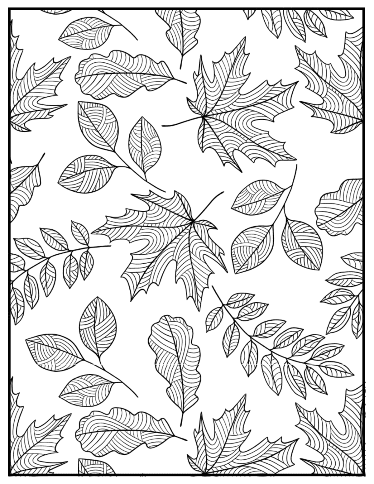 fall leaves pattern coloring page