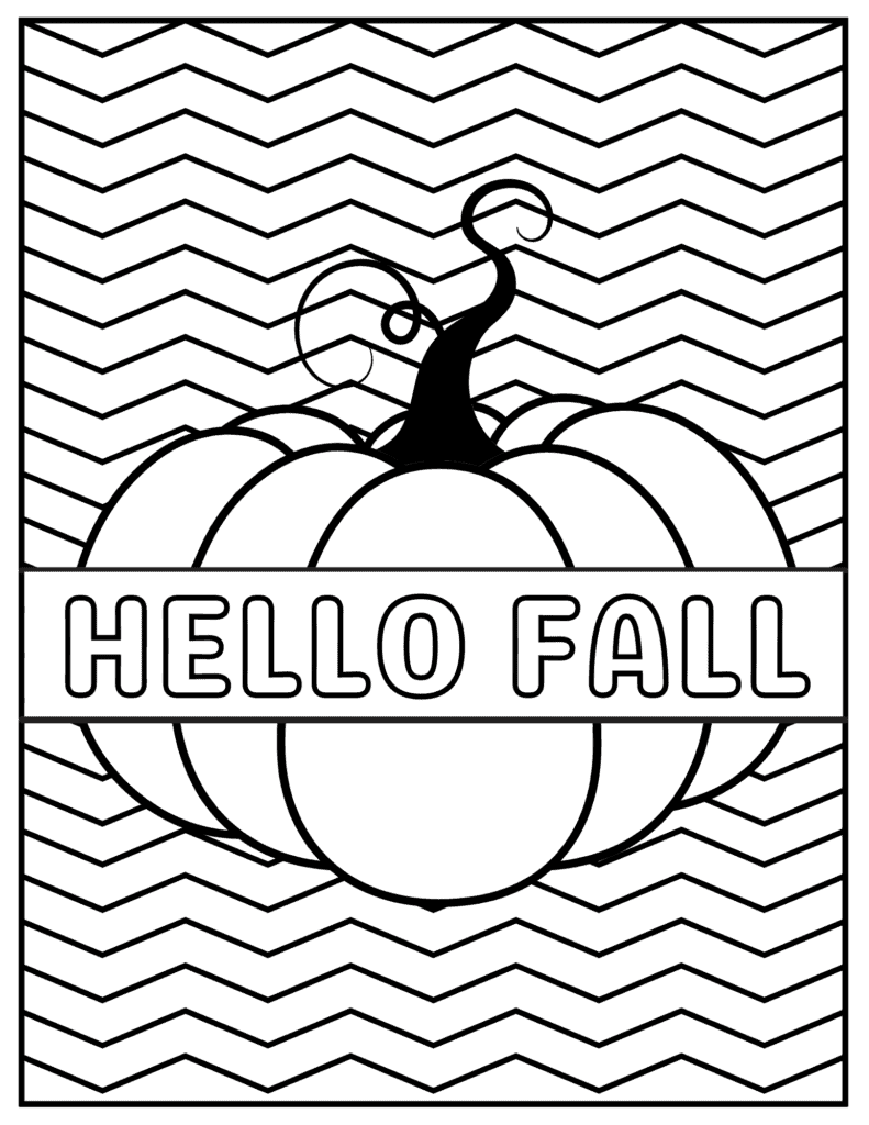 hello autumn pumpkin with chevron background coloring page