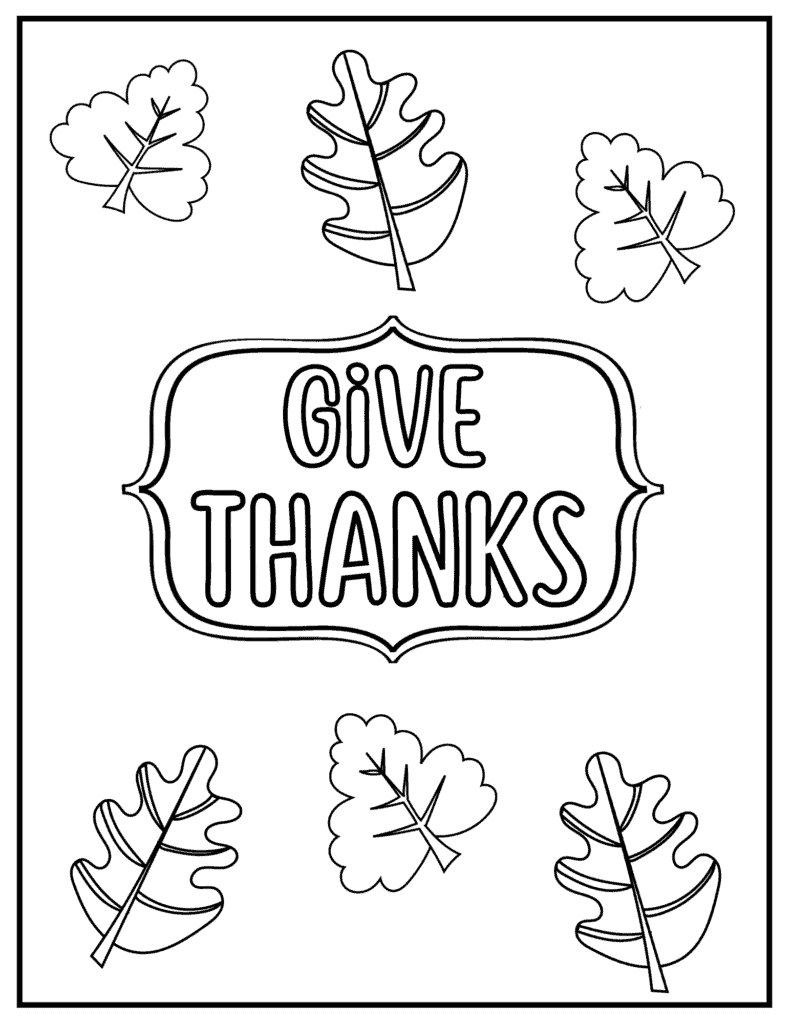 give thanks autumn leaf coloring sheet