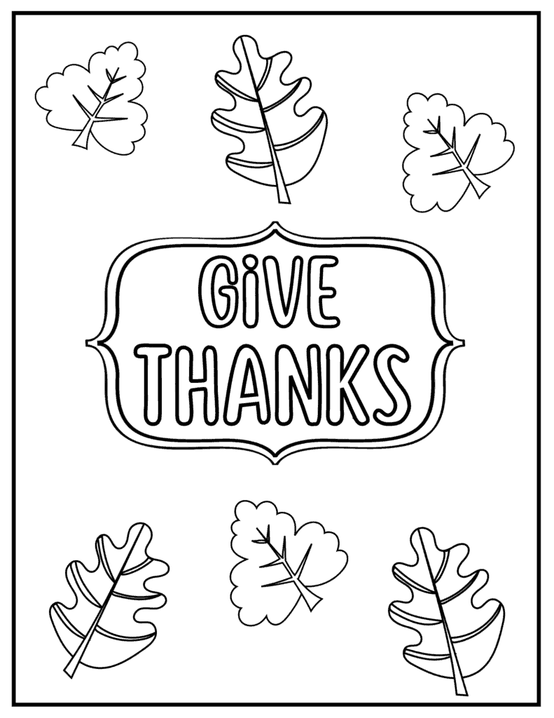 give thanks fall leaf coloring sheet