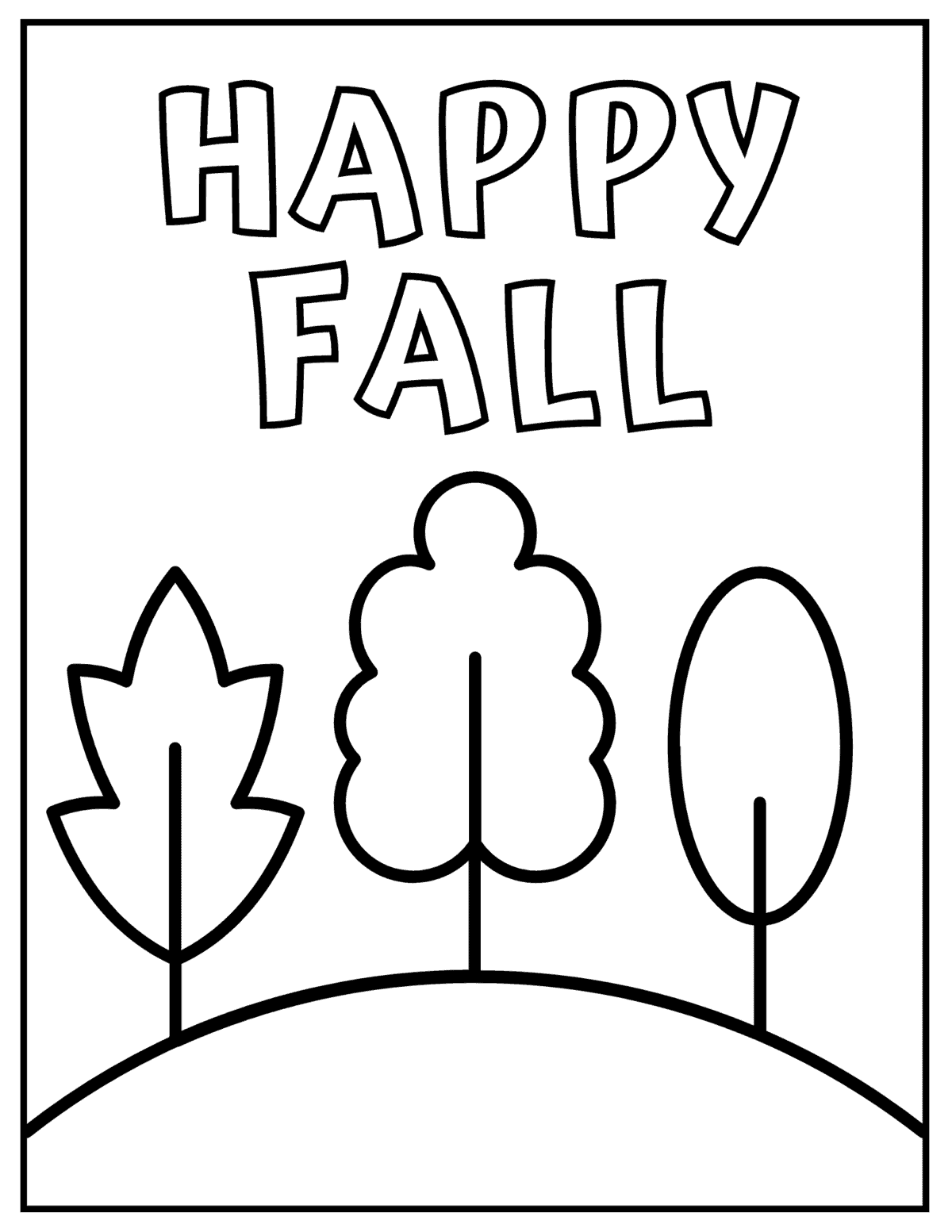 happy fall autumn trees coloring sheet