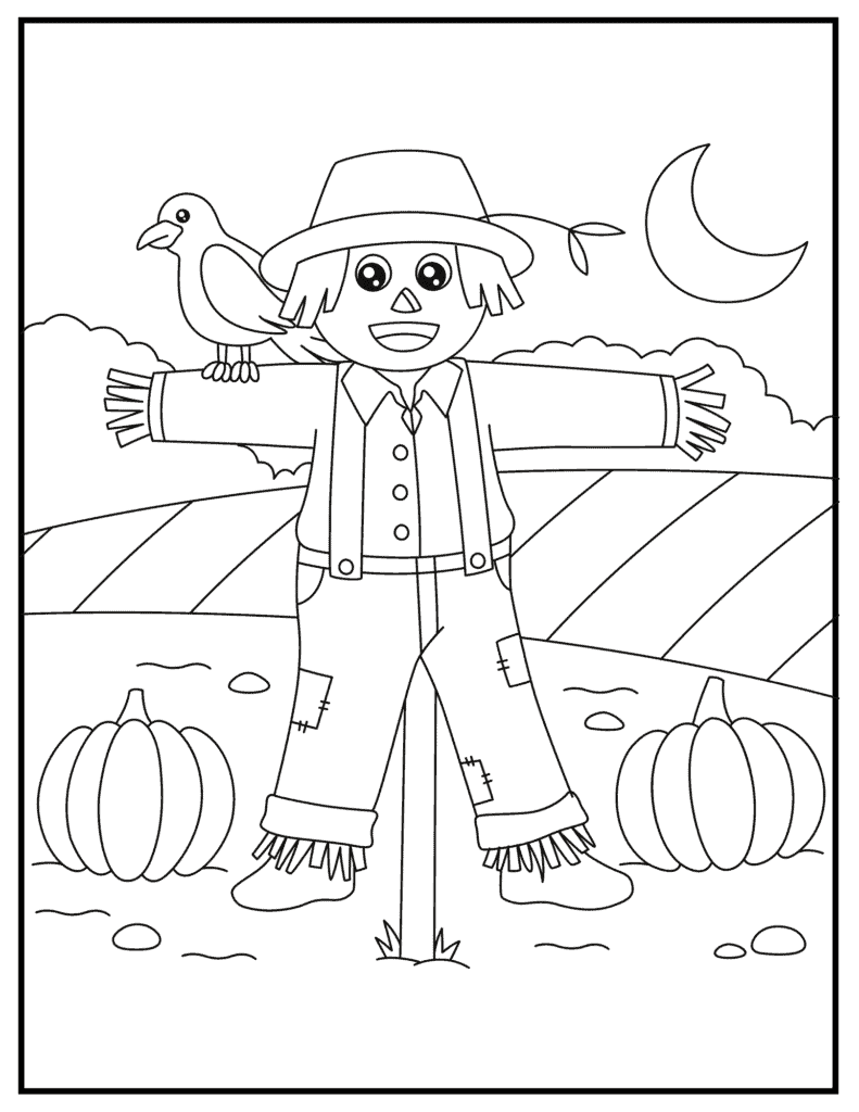 scarecrow coloring page for fall