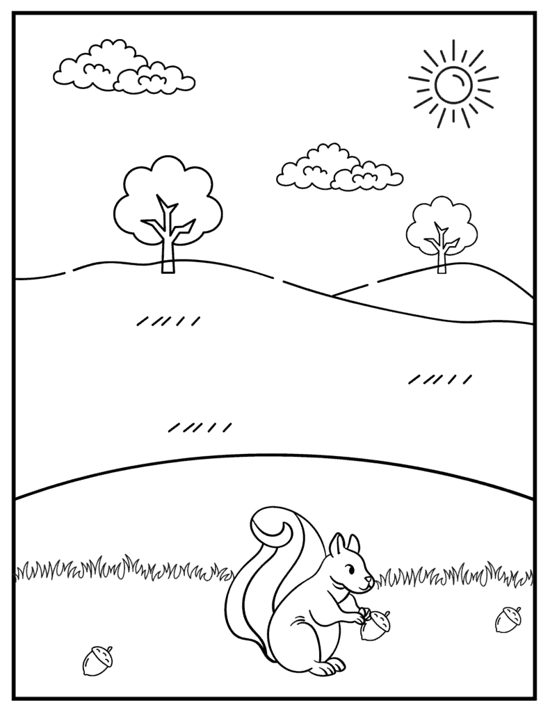 squirrel and acorn coloring page