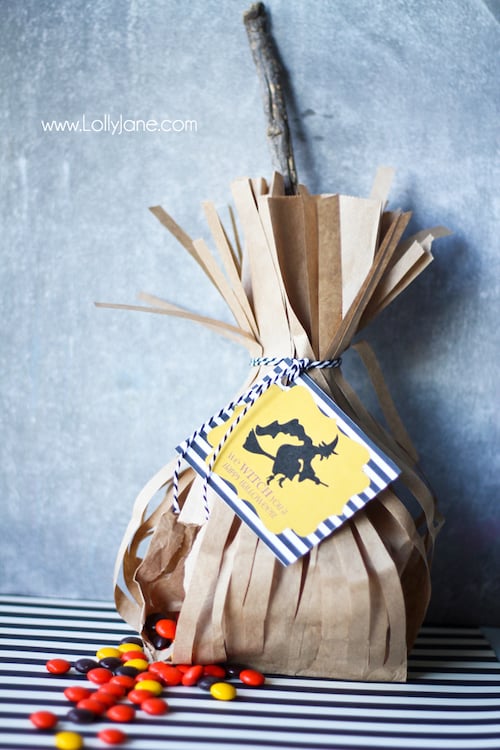 Witch broomstick candy treat bag