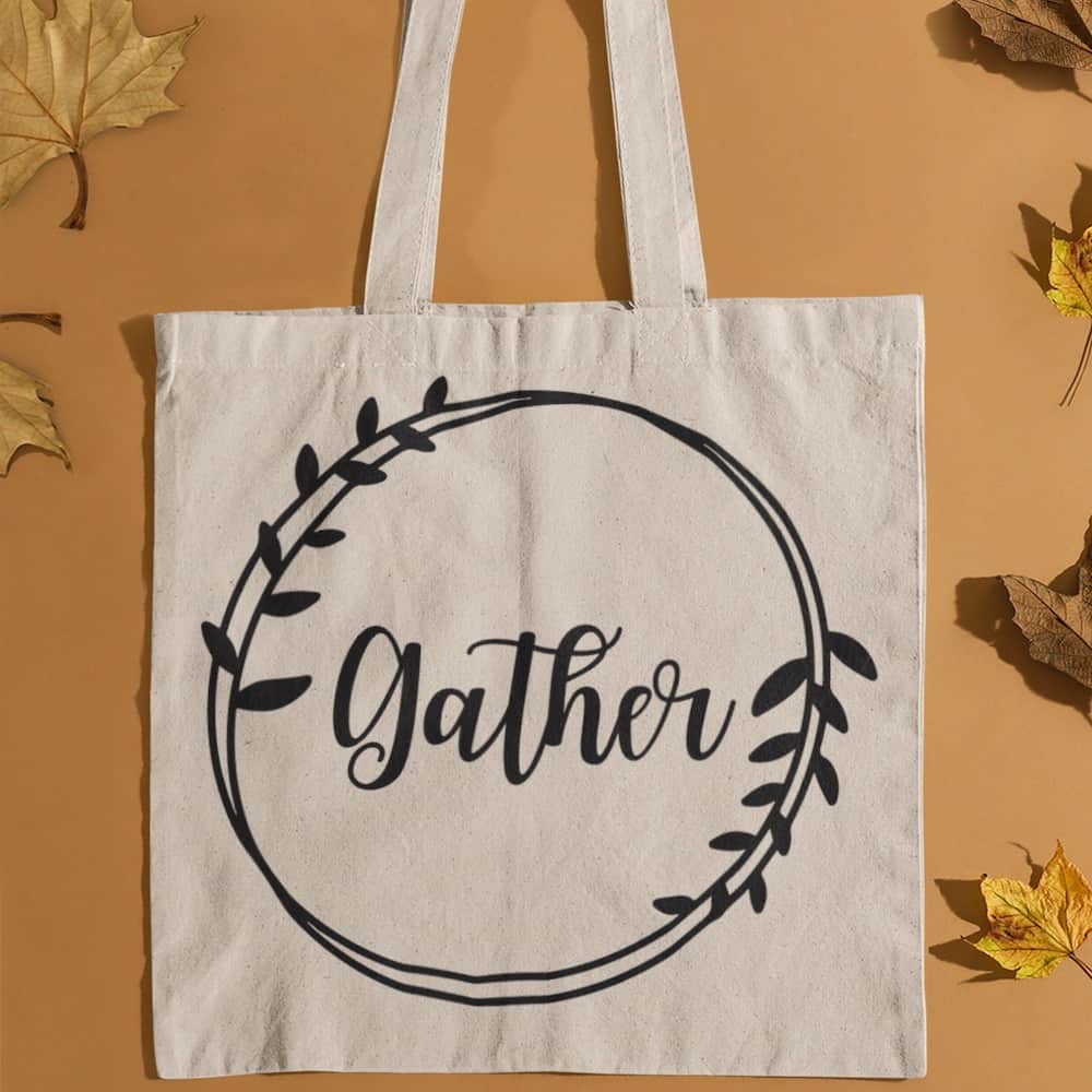 gather tote bag svg design for thanksgiving