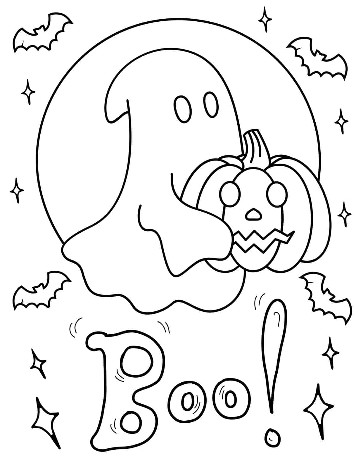 boo ghost carrying pumpkin halloween coloring sheet