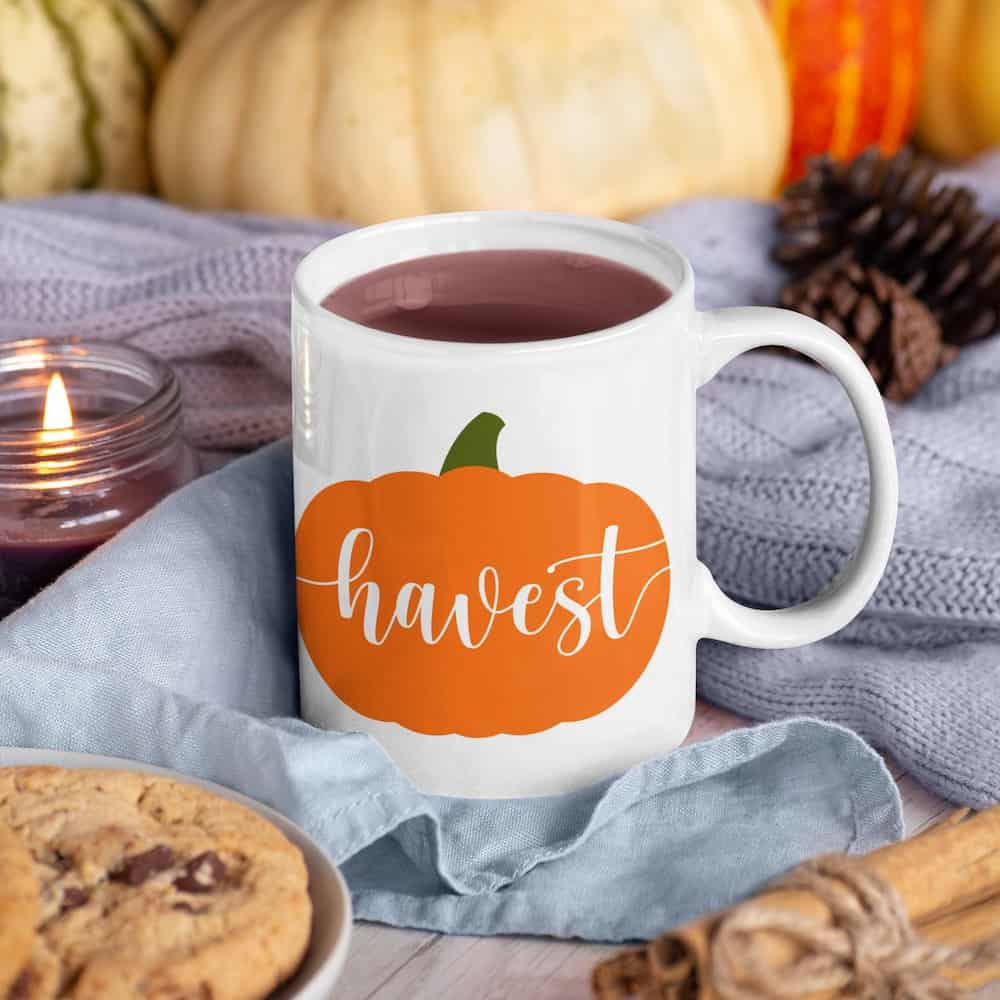 harvest pumpkin coffee mug svg file for fall