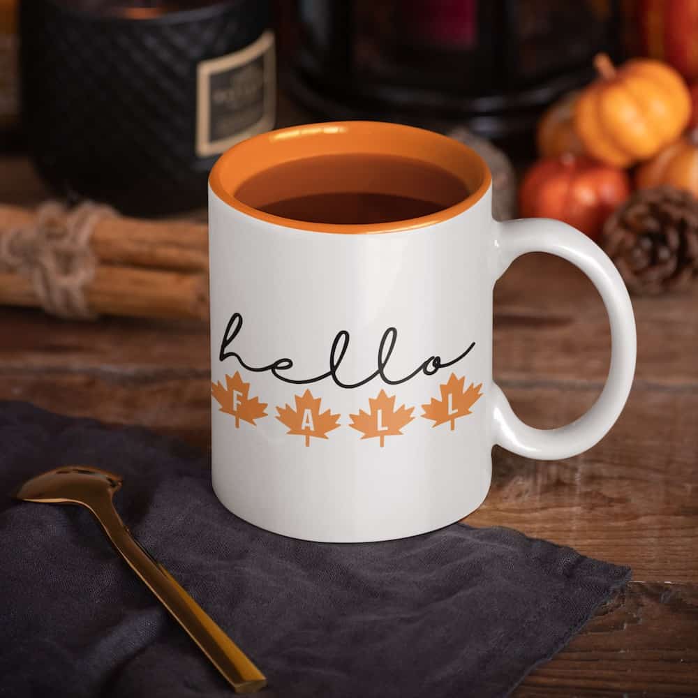 hello fall leaves mug