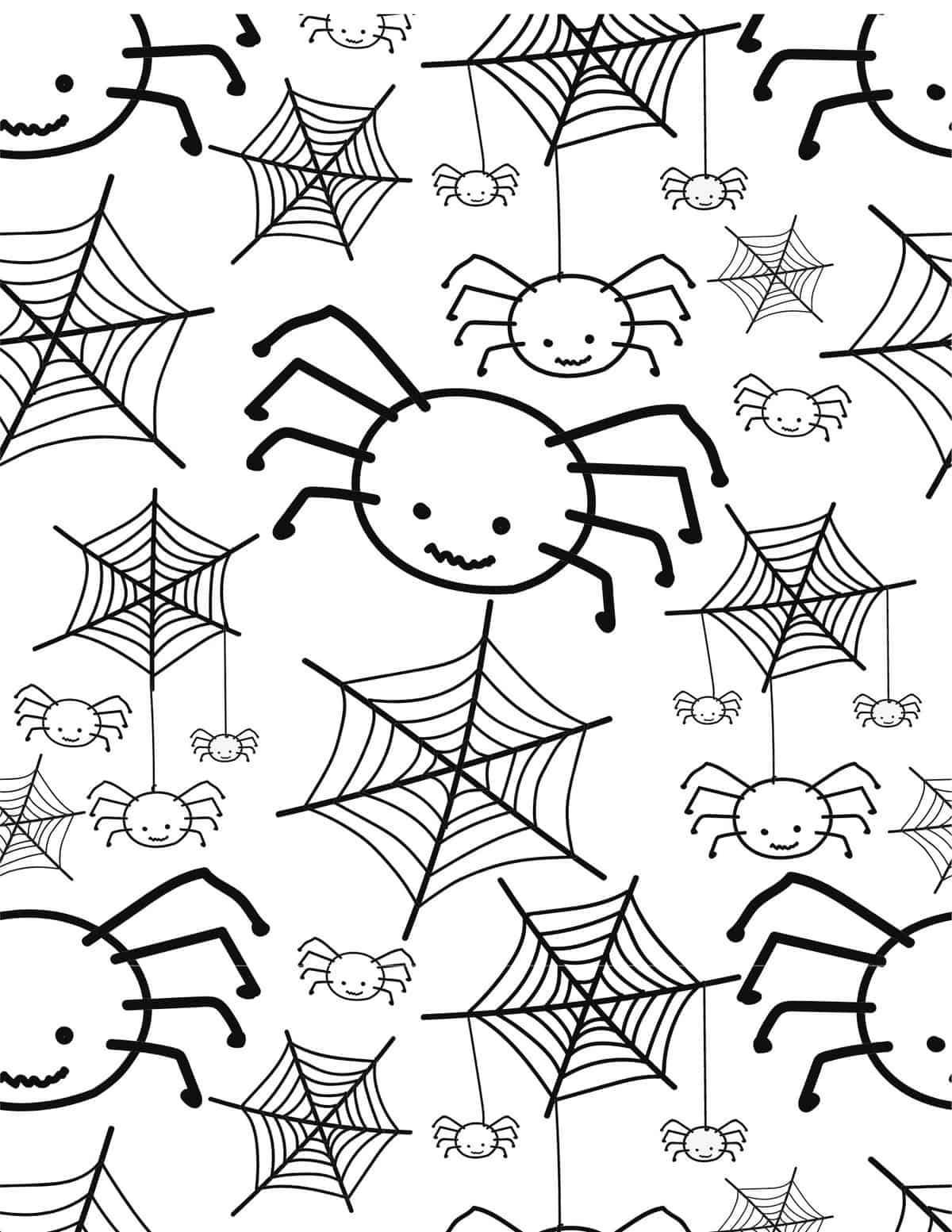 spiders and spiderweb halloween coloring page 