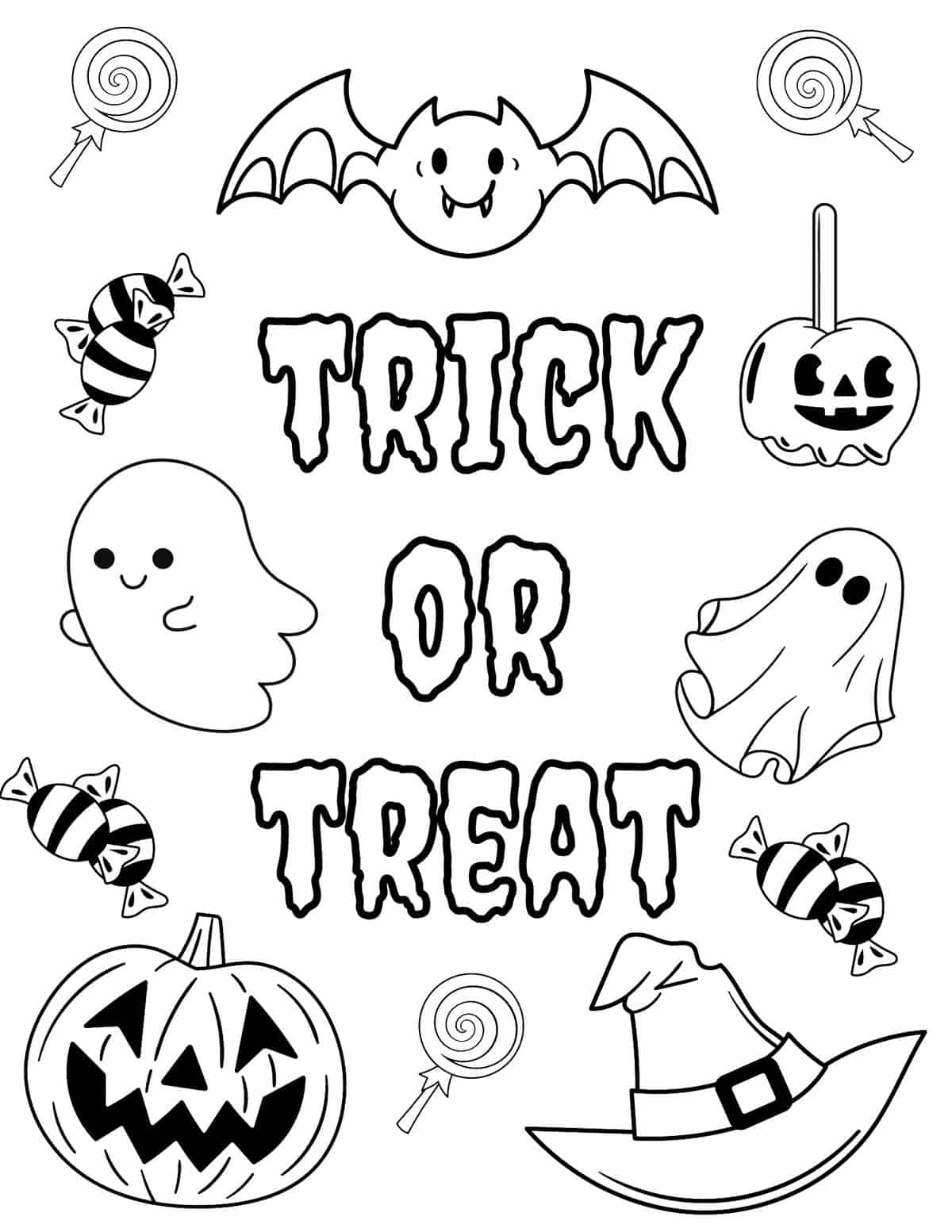 trick or treat halloween coloring page for kids