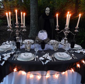 skeleton themed halloween table decor