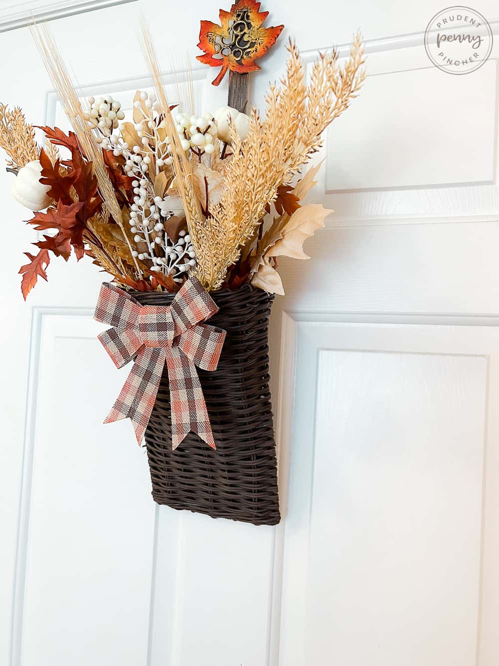 side view of fall basket wreath
