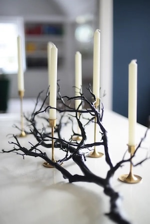 black branch halloween candle centerpiece for table