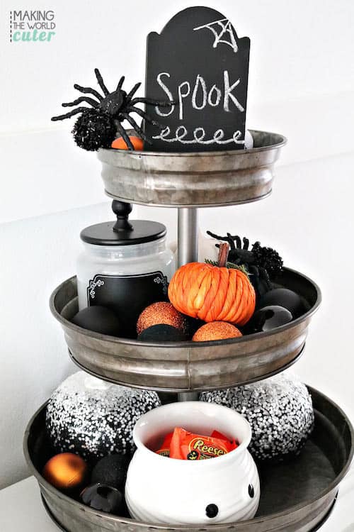 Cute Black and White Halloween Tray Decorations