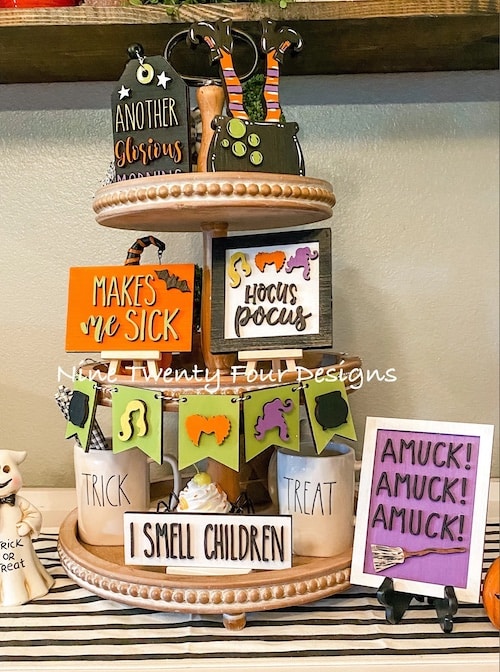 Hocus Pocus Themed Halloween Tiered Tray Decorations