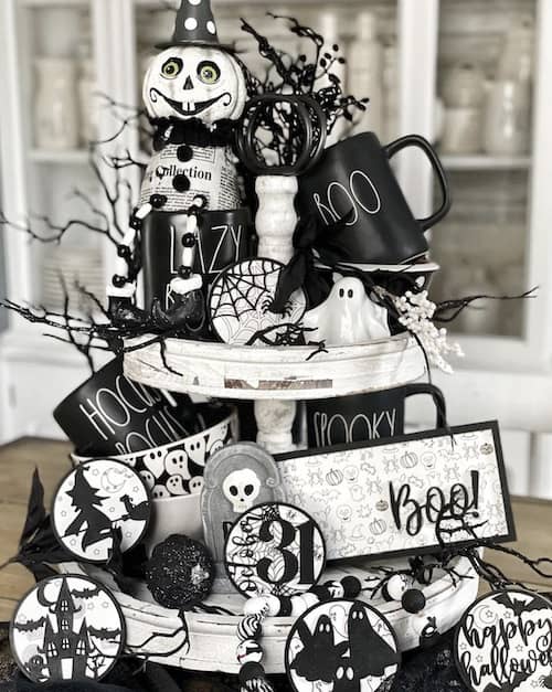 Halloween Black and White Tiered Tray Decor 