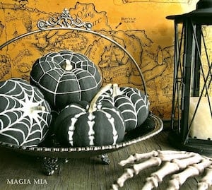 black and white decorated pumpkins
