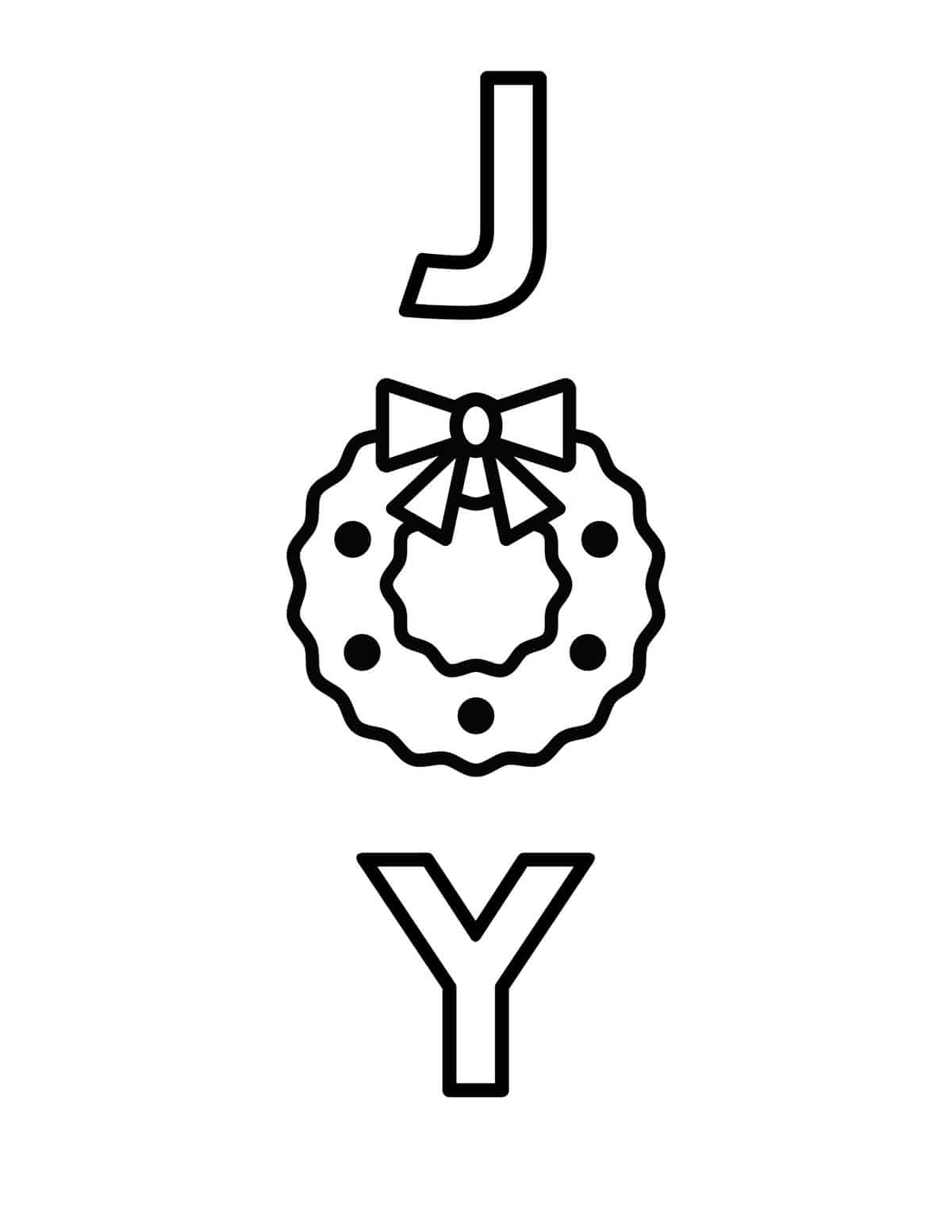 JOY letters with christmas wreath coloring page