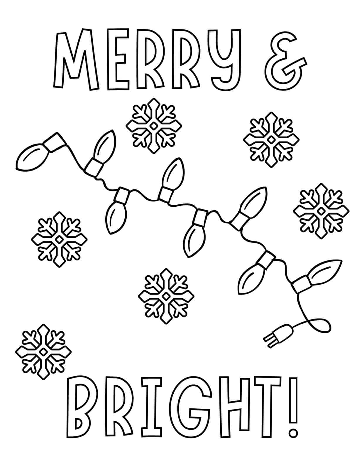 Merry & Bright Christmas lights coloring sheet