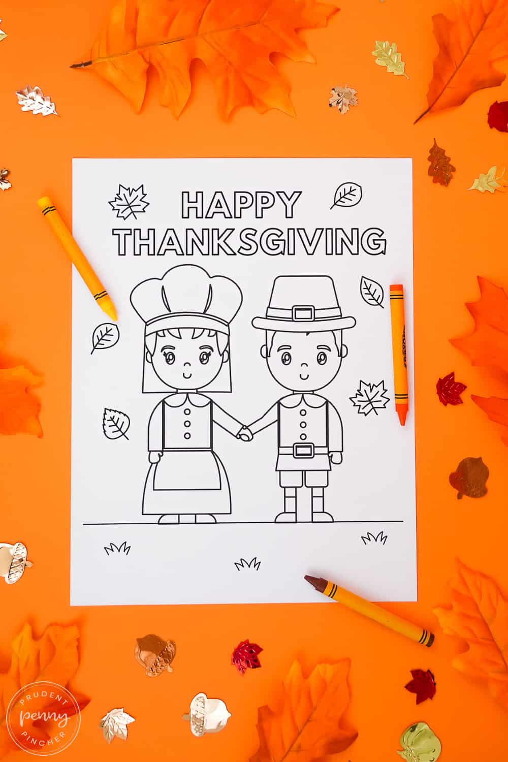 coloring page of thanksgiving pilgrims holding hands