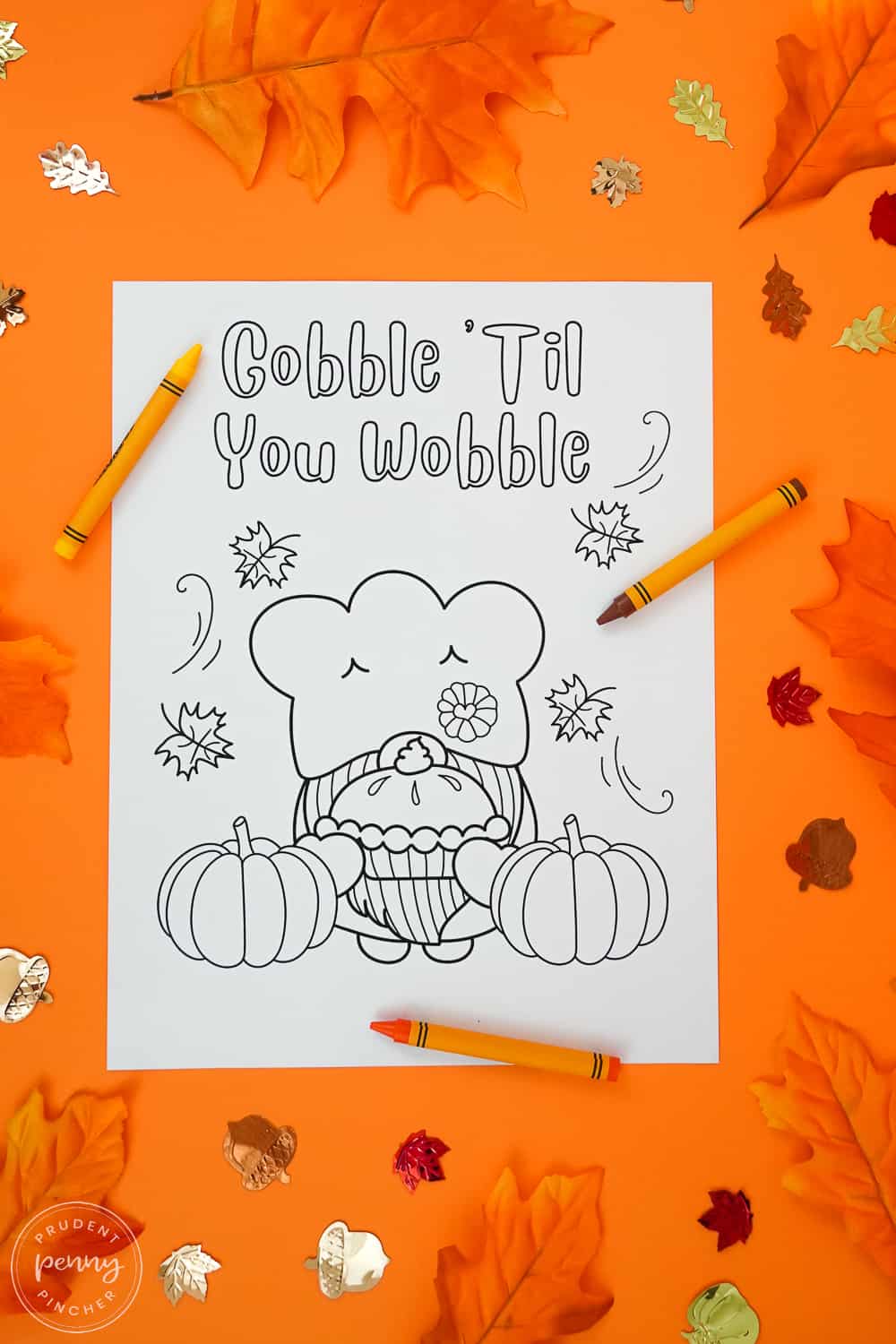 thanksgiving gnome holding pumpkin pie with words gobble til you wobble