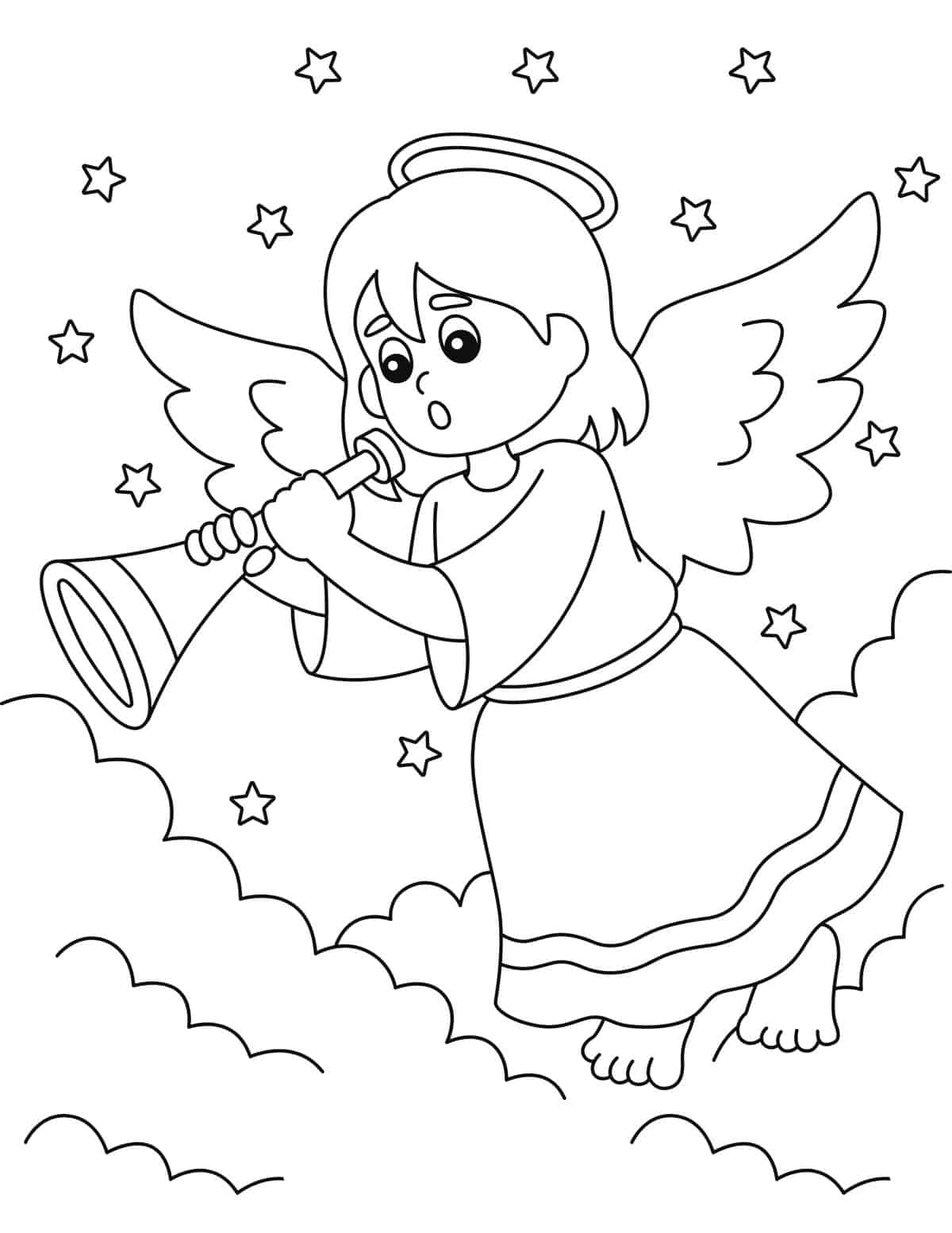 christmas angel playing trumpet christmas coloring page