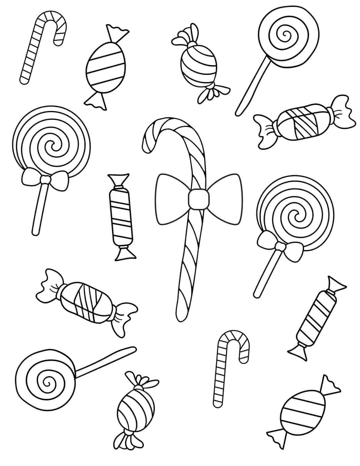 assorted christmas candy coloring page