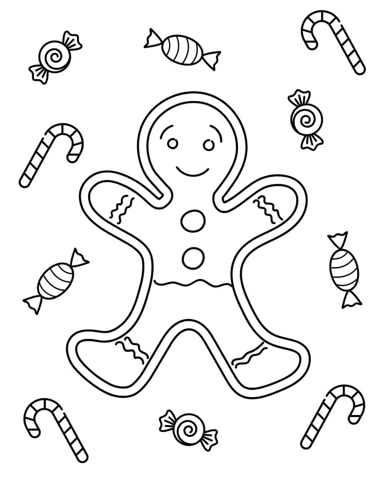 gingerbread man and christmas candy coloring sheet