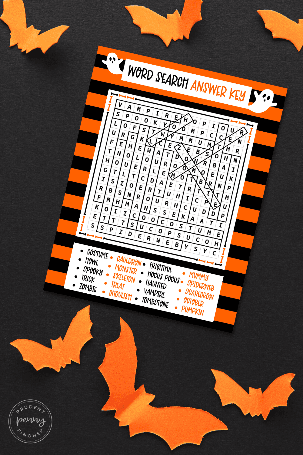 answer key on a black background with orange paper bats