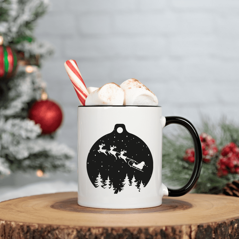 santa ornament on christmas mug