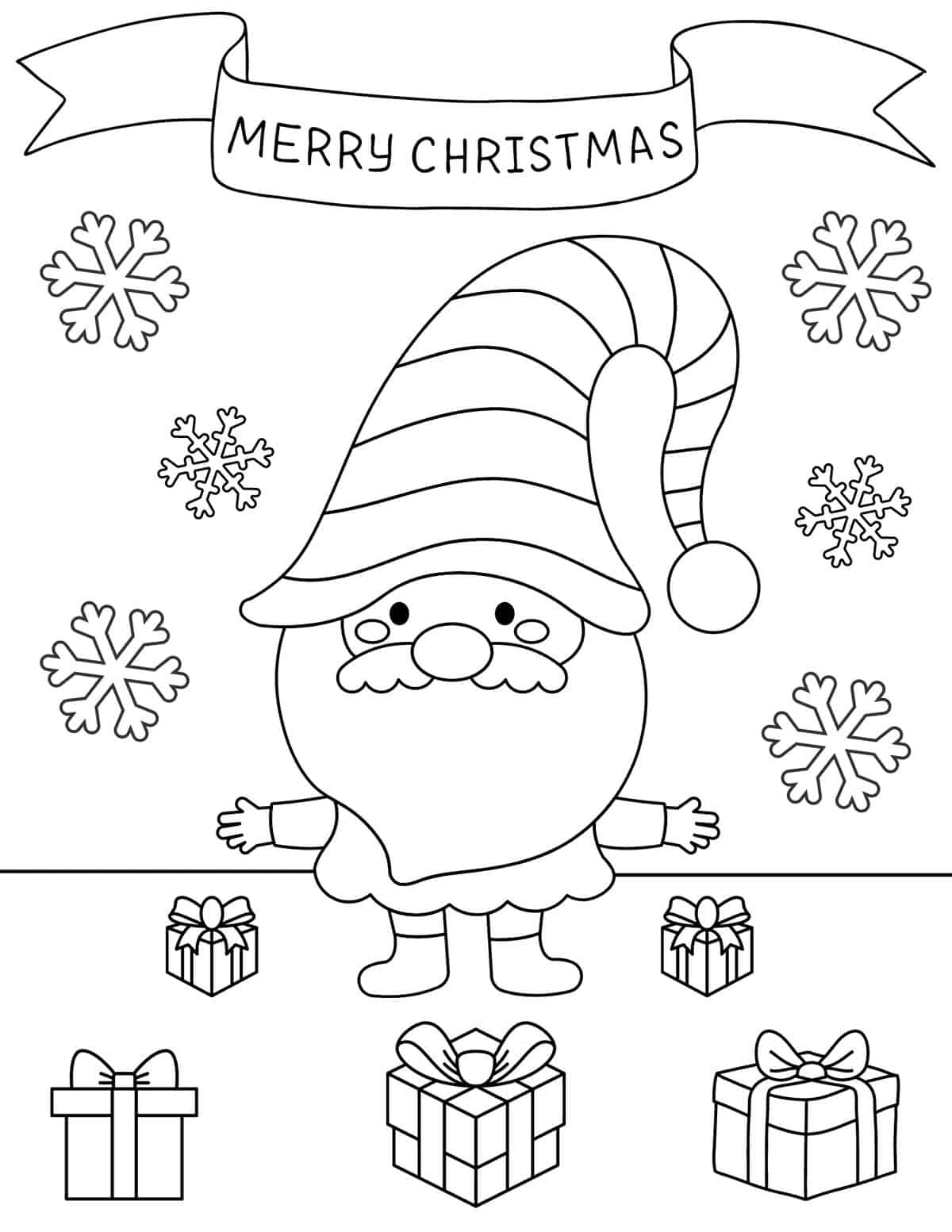 santa with christmas presents scattered on the floor coloring sheet 