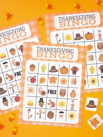 thanksgiving bingo cards with candy corn and calling cards cut out