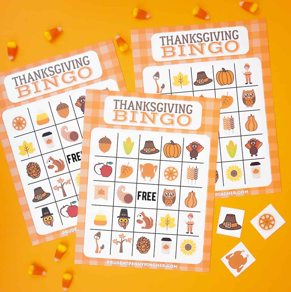 thanksgiving bingo cards with candy corn and calling cards cut out